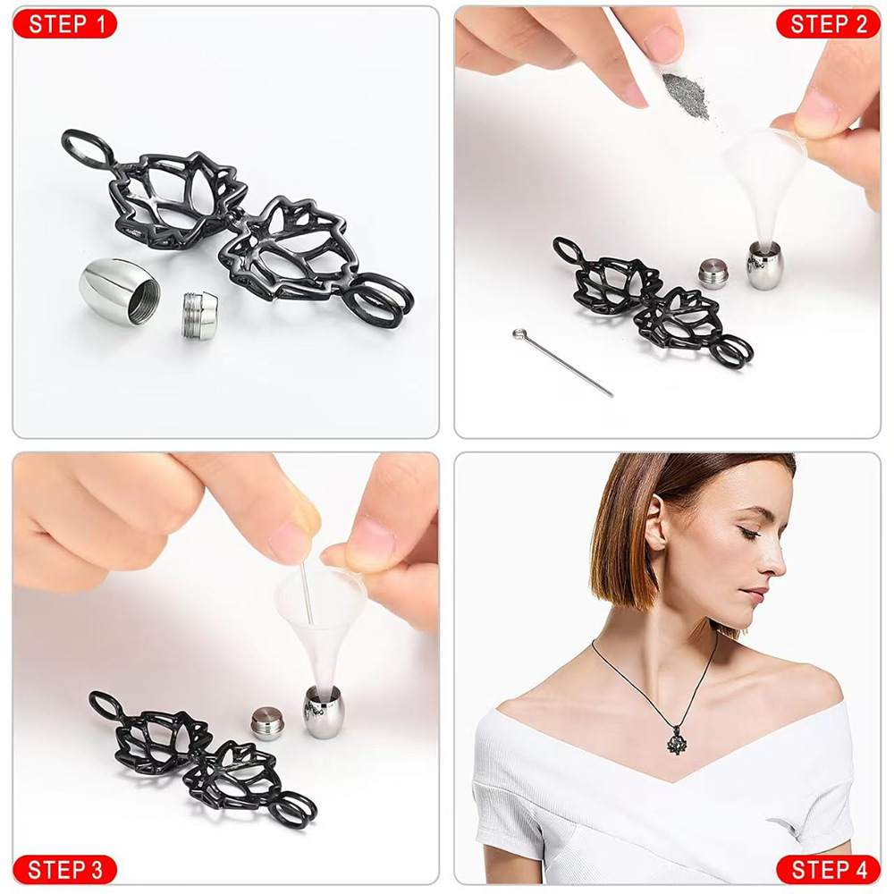Lotus Stainless Steel Urn Pendant Pet Hair Ashes Memorial Necklace