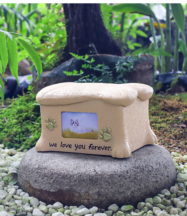 Resin Pet Urn With Photo Frame, Dog Cat Cremation Ashes Storage Memorial Funeral Box