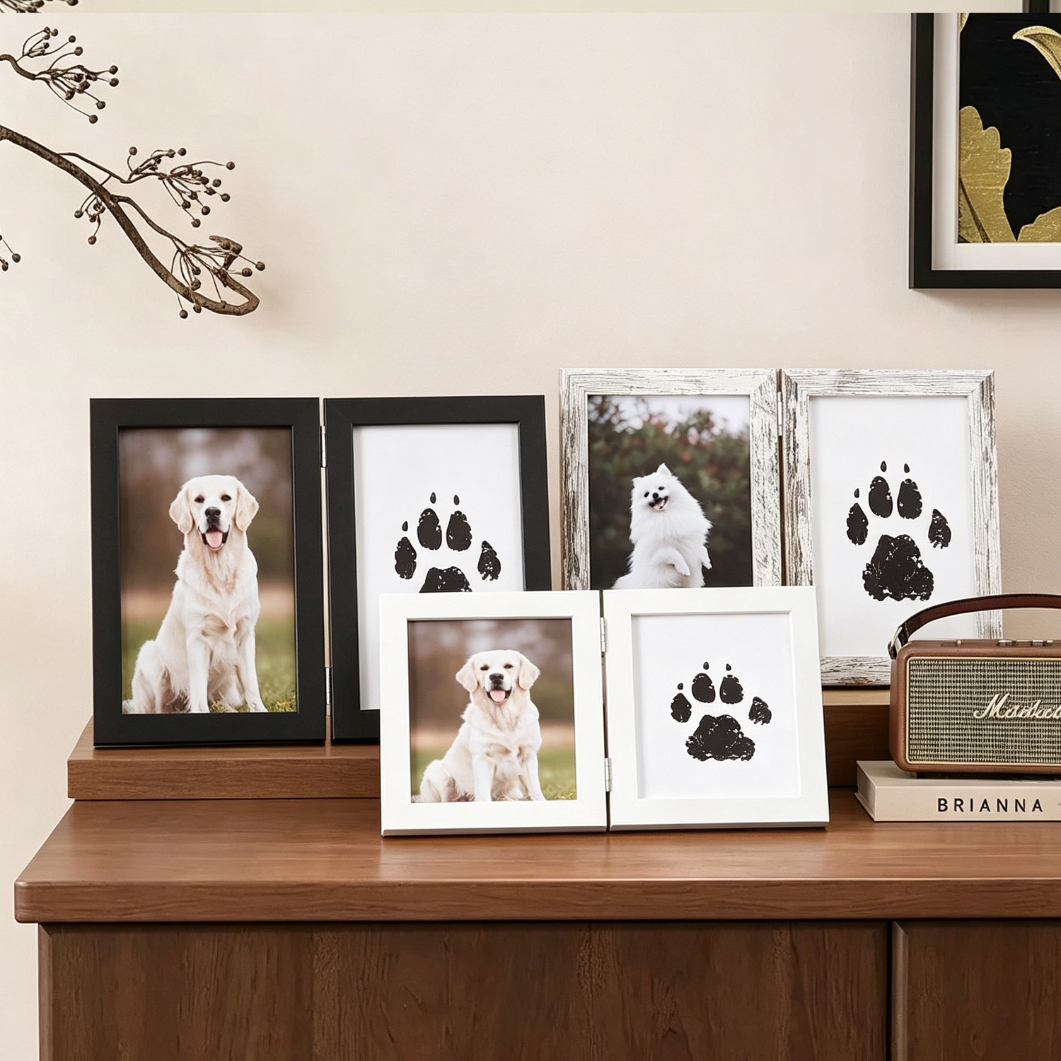 Wooden Baby Hand Foot Print Frame 6/7 Inch DIY Keepsake Photo Frame with Ink Pad