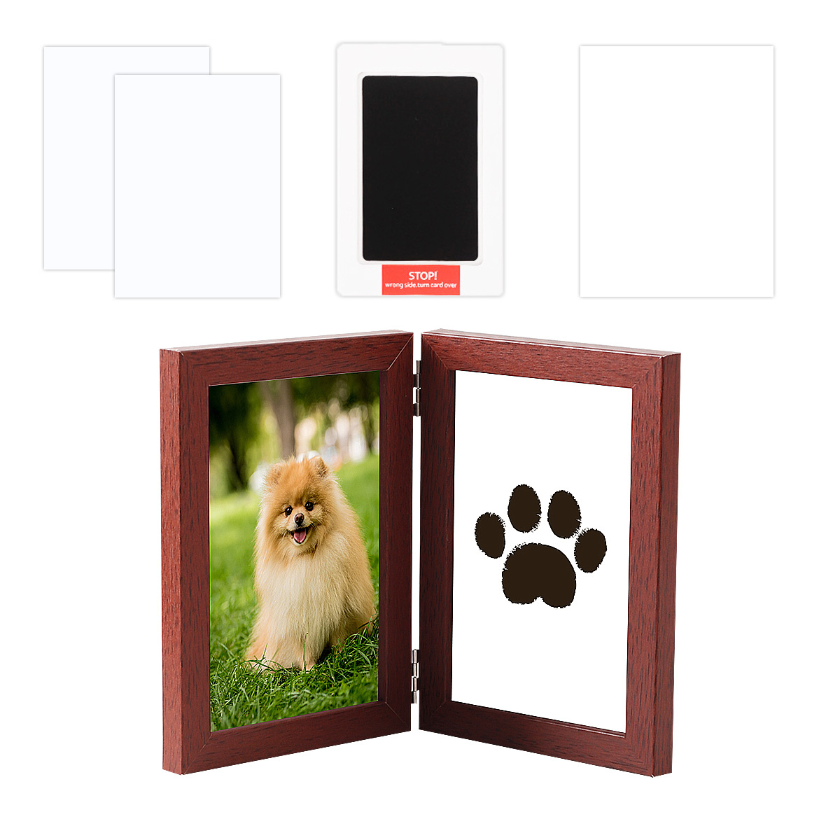 Pet Paw Print Ink Pad with Photo Frame, No-Clean Keepsake Gift for Dog & Cat