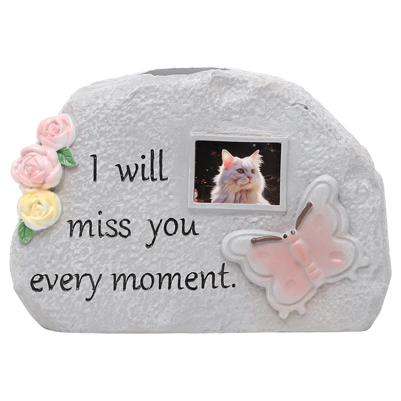 New Resin Pet Tombstone Urn For Dog Cat, Flower Insert Design Outdoor Pet Memorial Grave Marker