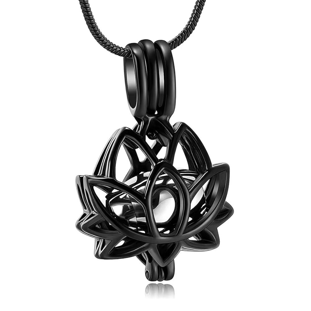 Lotus Stainless Steel Urn Pendant Pet Hair Ashes Memorial Necklace