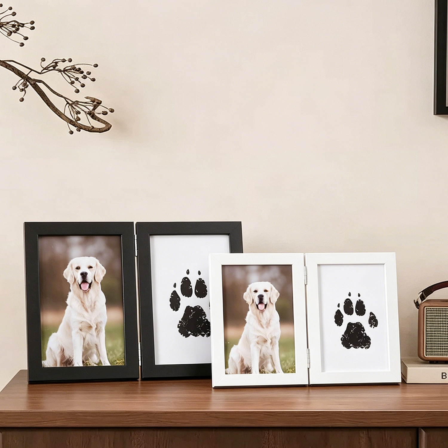Wooden Baby Hand Foot Print Frame 6/7 Inch DIY Keepsake Photo Frame with Ink Pad