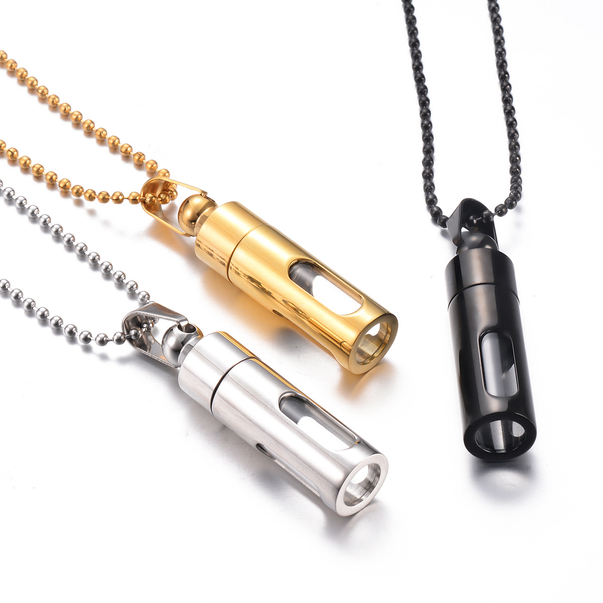 Multi Color Open Glass Urn Necklace Stainless Steel Ashes Keepsake Pendant