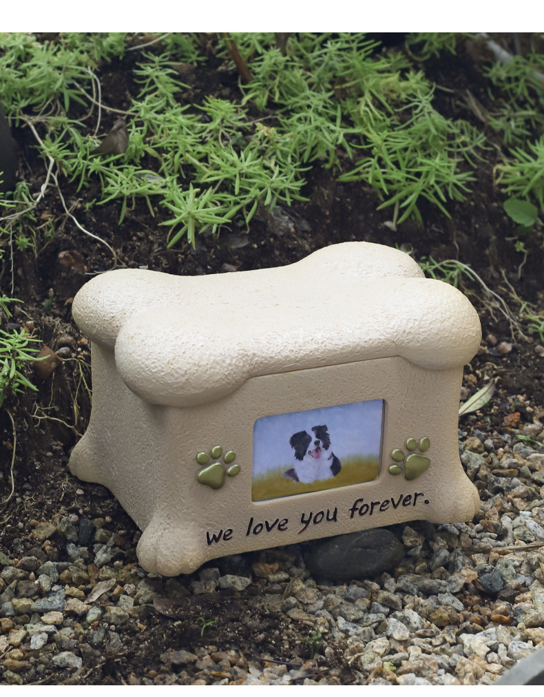 Resin Pet Urn With Photo Frame, Dog Cat Cremation Ashes Storage Memorial Funeral Box