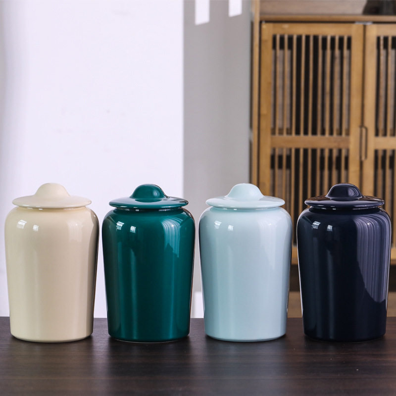 Large-capacity colored glaze ceramic jar - Bone ash storage commemorative box