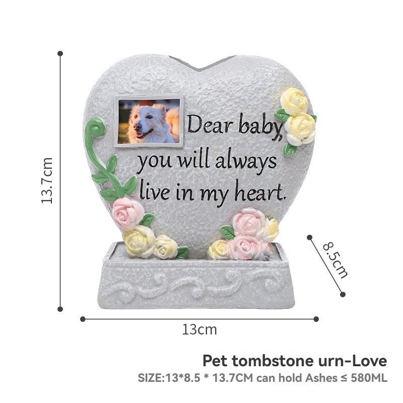 New Resin Pet Tombstone Urn For Dog Cat, Flower Insert Design Outdoor Pet Memorial Grave Marker