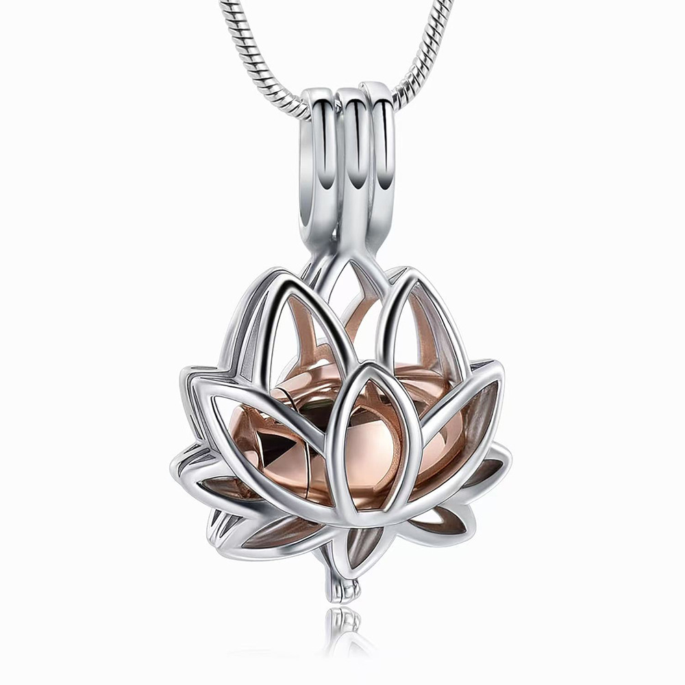 Lotus Stainless Steel Urn Pendant Pet Hair Ashes Memorial Necklace