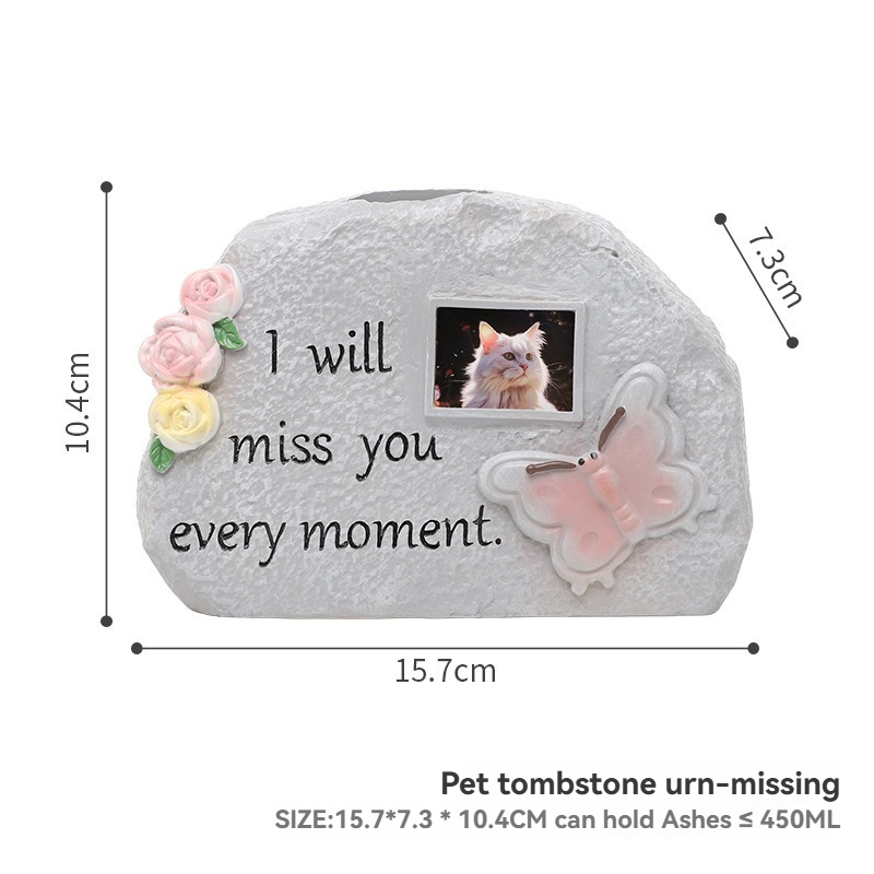 New Resin Pet Tombstone Urn For Dog Cat, Flower Insert Design Outdoor Pet Memorial Grave Marker