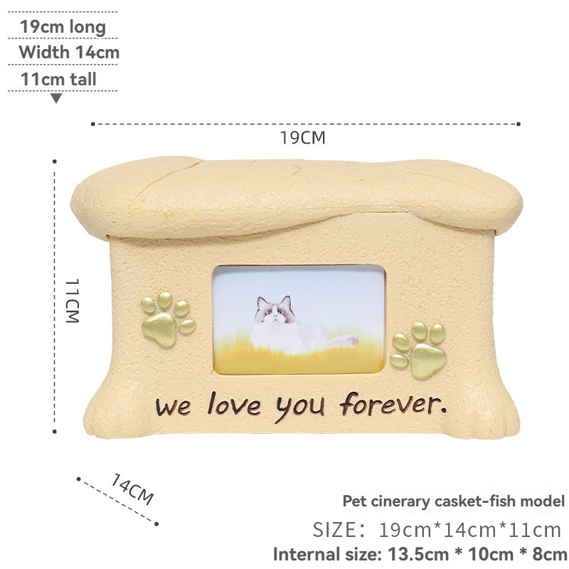 Resin Pet Urn With Photo Frame, Dog Cat Cremation Ashes Storage Memorial Funeral Box