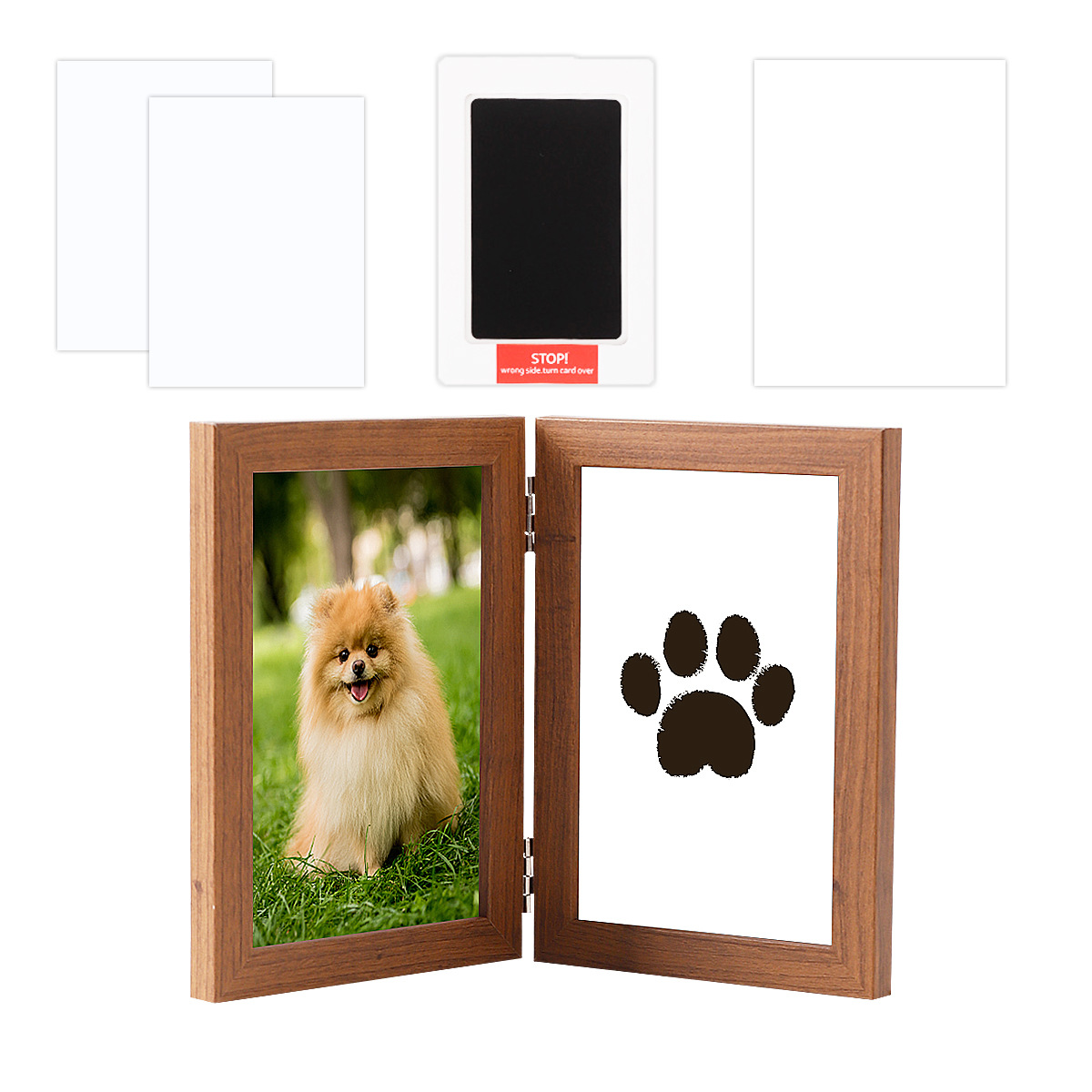 Pet Paw Print Ink Pad with Photo Frame, No-Clean Keepsake Gift for Dog & Cat
