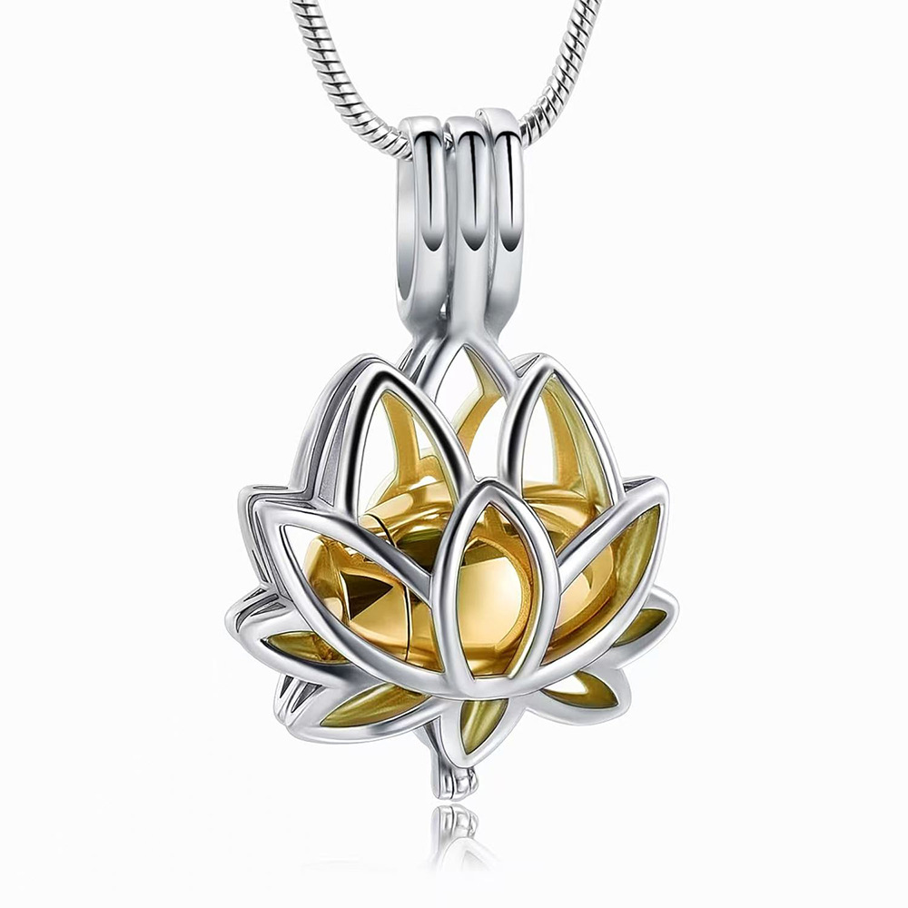 Lotus Stainless Steel Urn Pendant Pet Hair Ashes Memorial Necklace