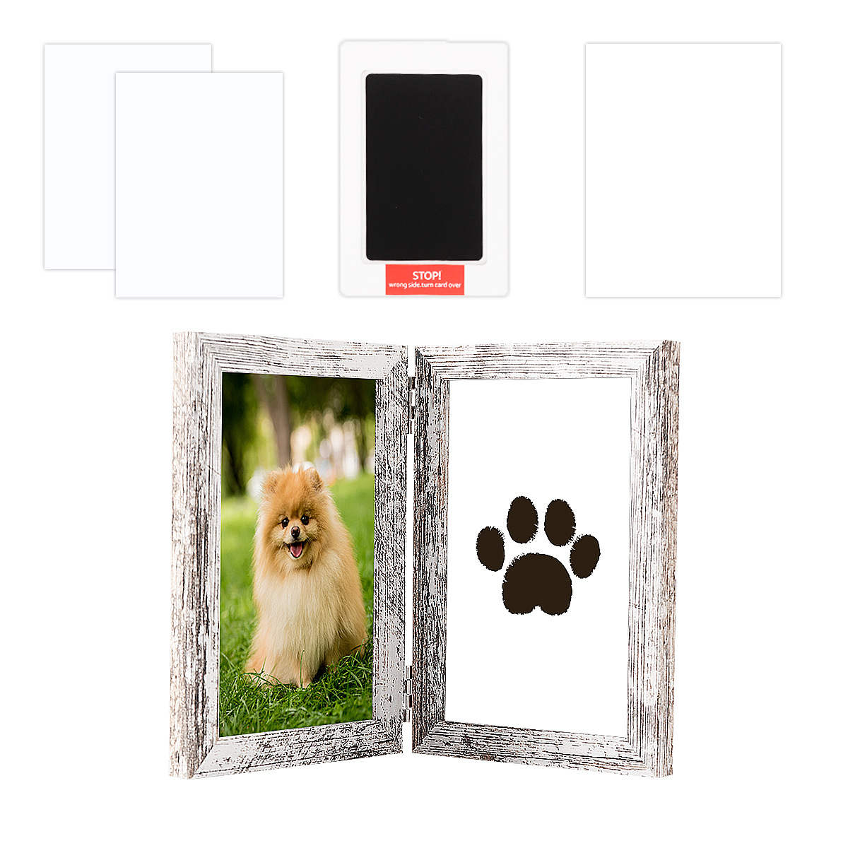 Pet Paw Print Ink Pad with Photo Frame, No-Clean Keepsake Gift for Dog & Cat