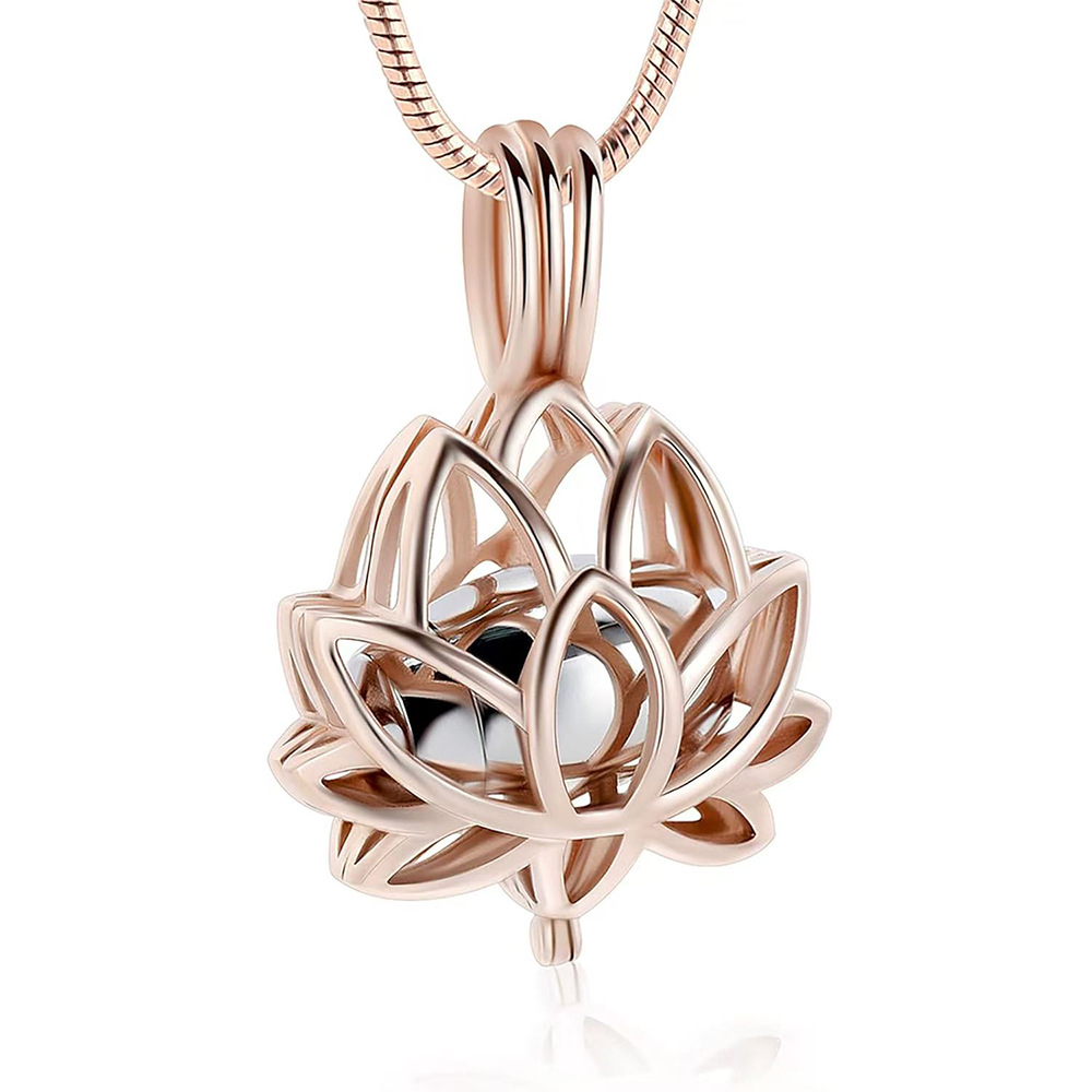 Lotus Stainless Steel Urn Pendant Pet Hair Ashes Memorial Necklace