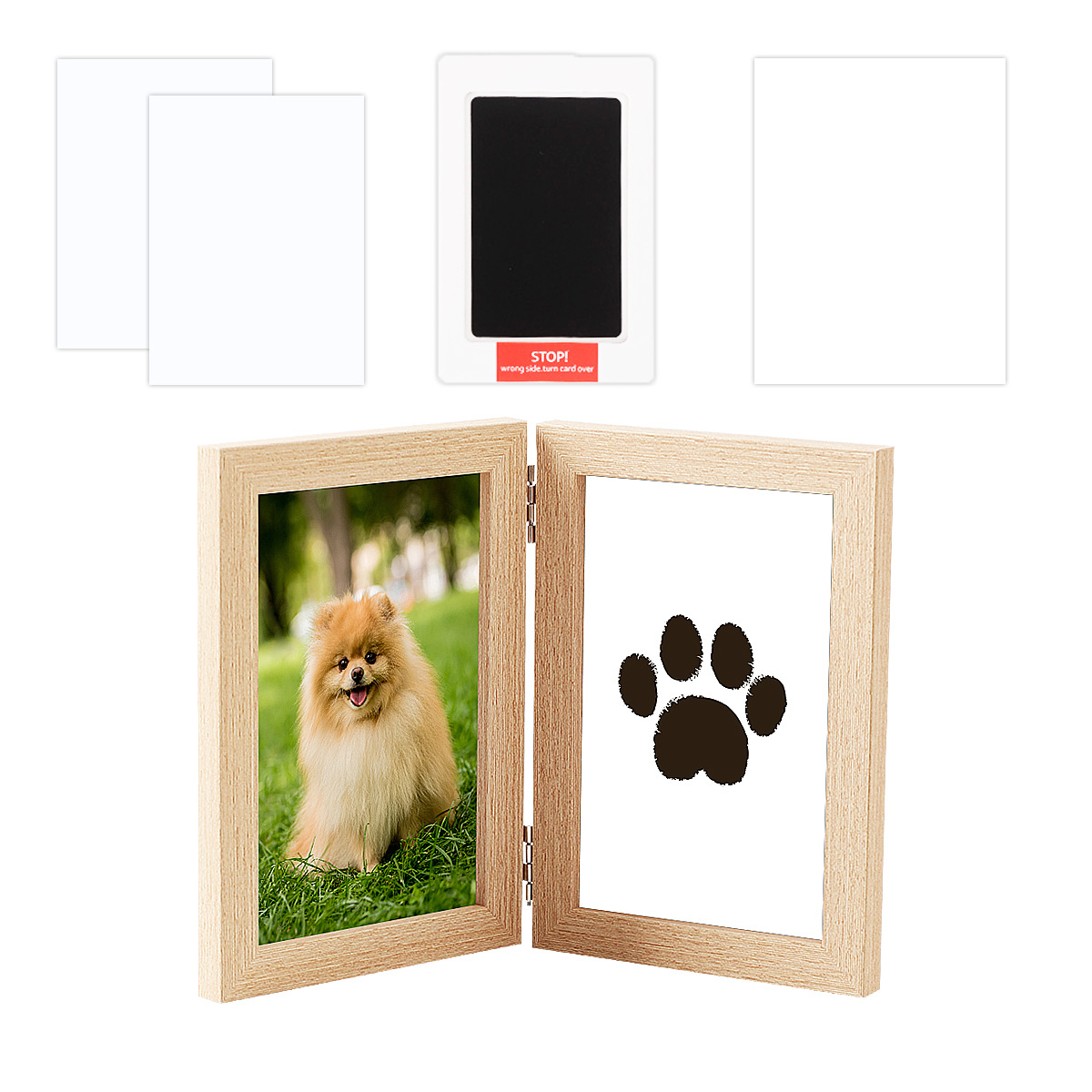 Pet Paw Print Ink Pad with Photo Frame, No-Clean Keepsake Gift for Dog & Cat