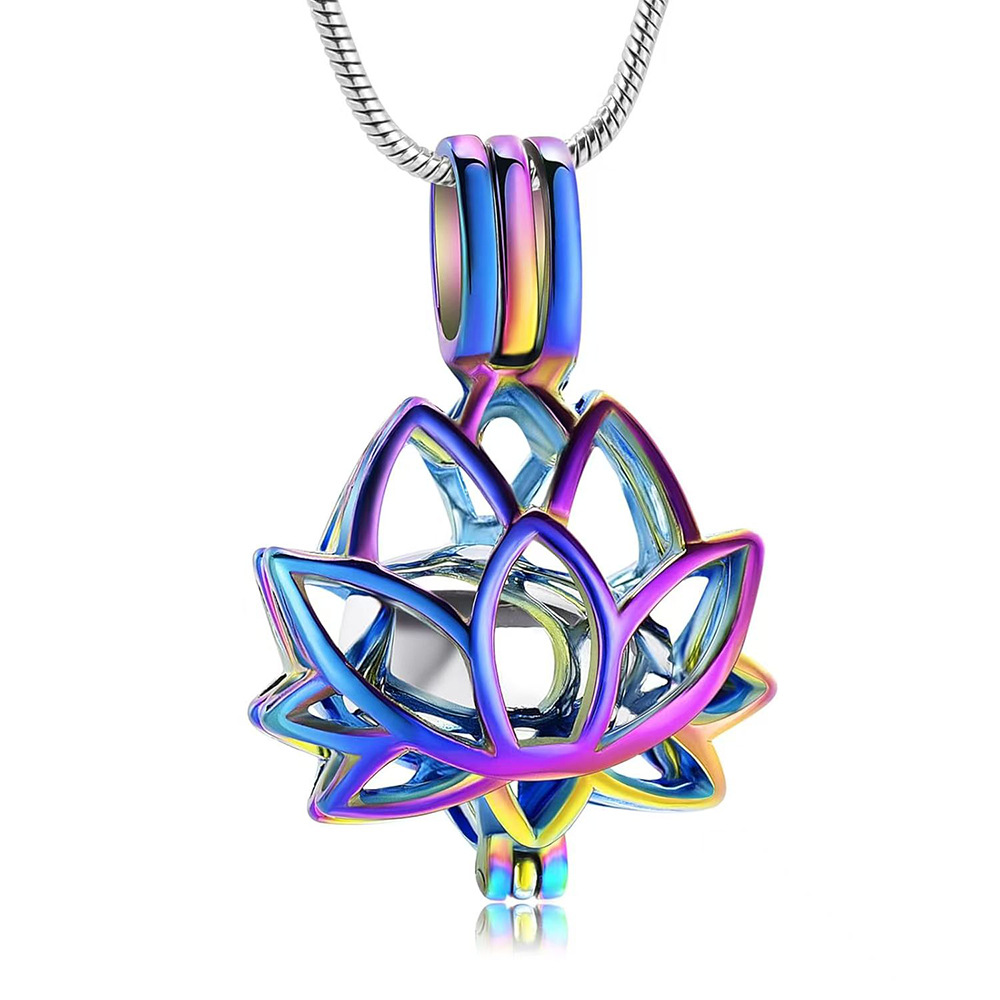 Lotus Stainless Steel Urn Pendant Pet Hair Ashes Memorial Necklace