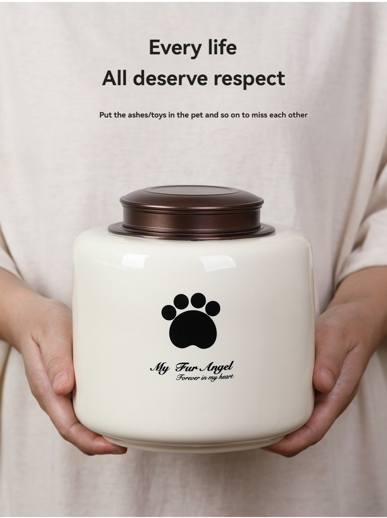 Metal lid ceramic urn with double-layer sealing