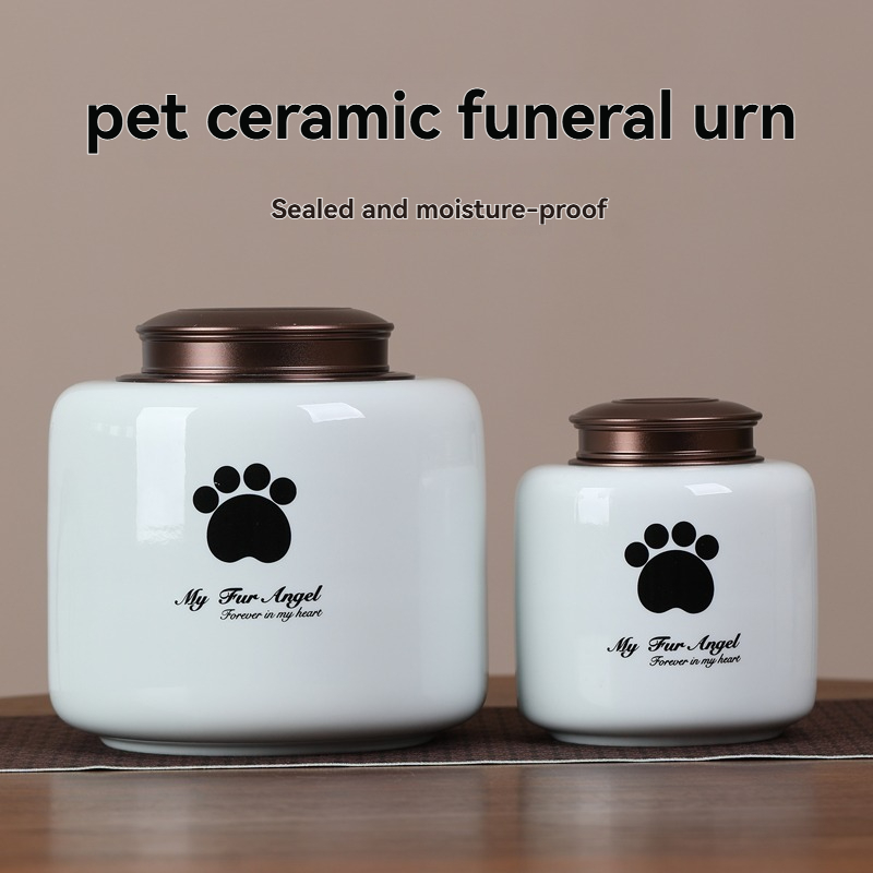 Metal lid ceramic urn with double-layer sealing