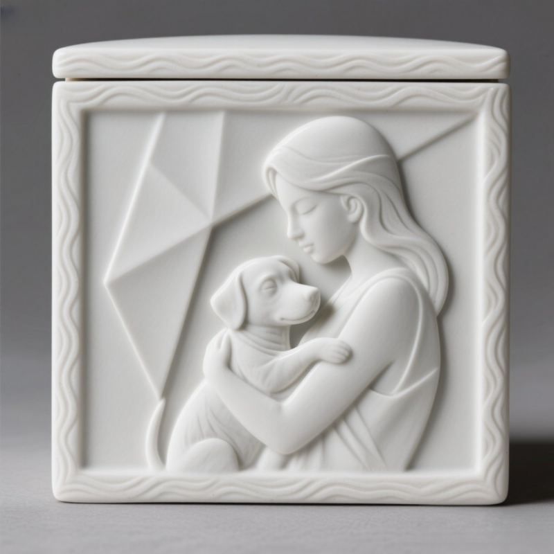 Square gold retriever engraved pet cremation box - Pet memorial gift set