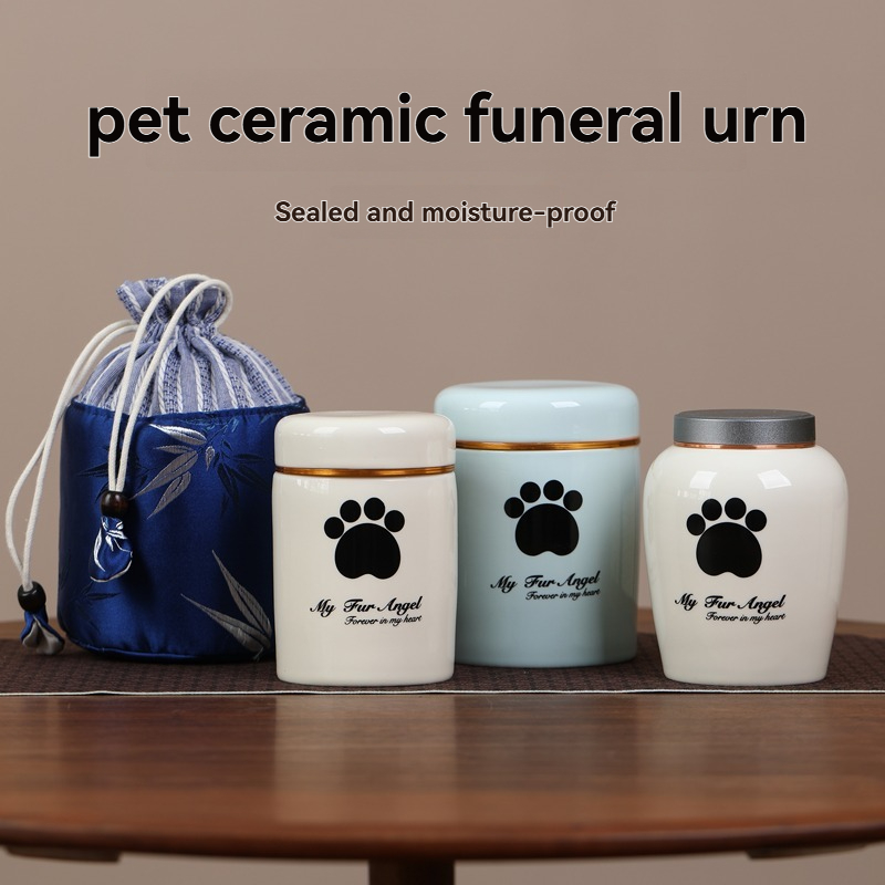 Metal lid ceramic urn with double-layer sealing
