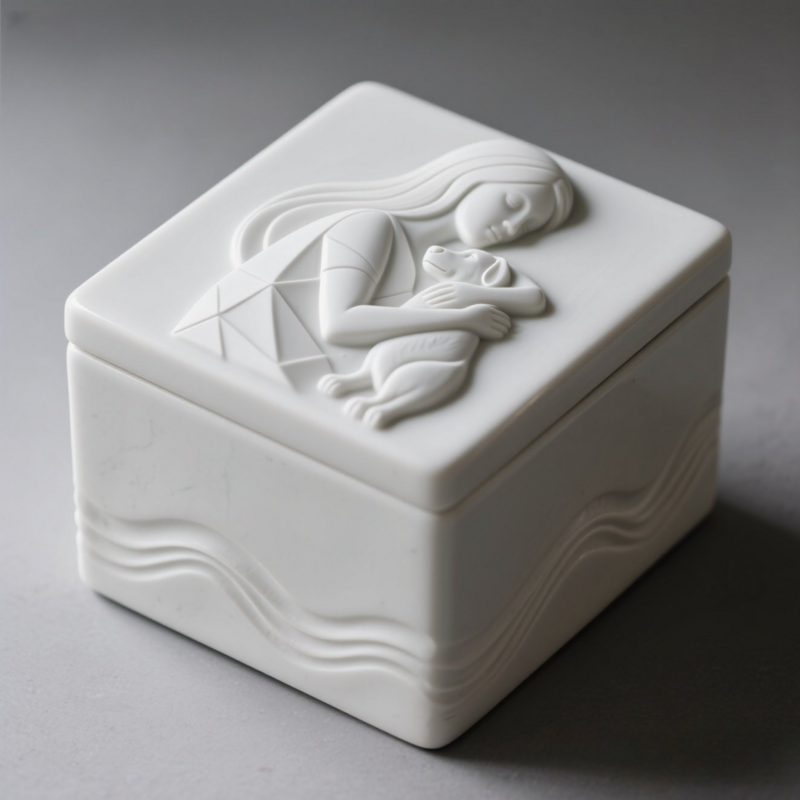 Square gold retriever engraved pet cremation box - Pet memorial gift set