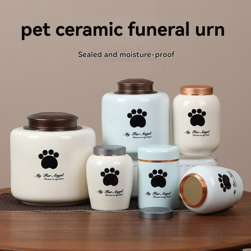 Metal lid ceramic urn with double-layer sealing