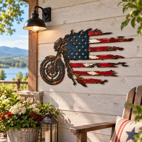 🔥 Motorcycle Flag Wall Art – Freedom on Two Wheels
