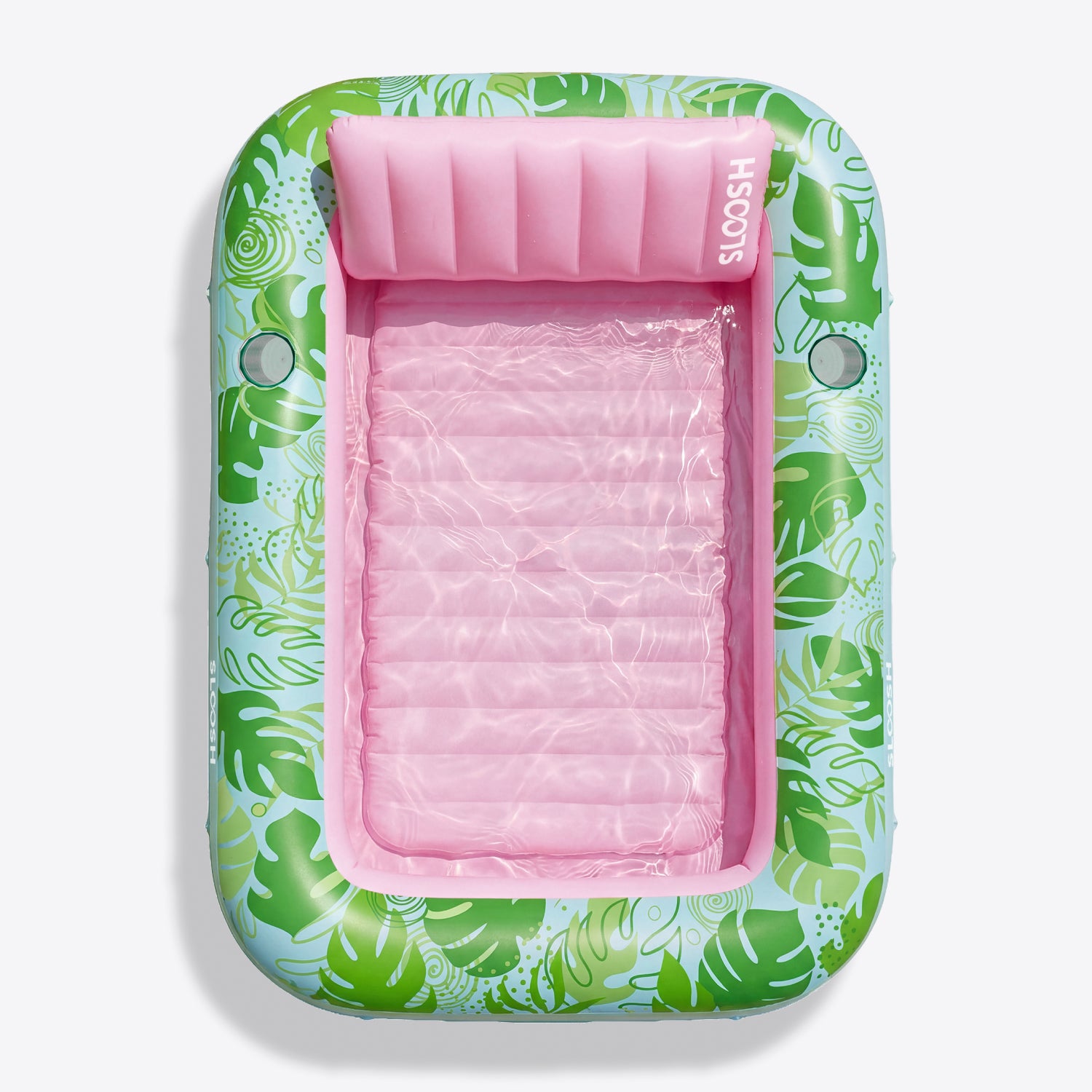 Inflatable sunbathing pool lounger, purple chasing flower pattern, 70 inches x 46 inches
