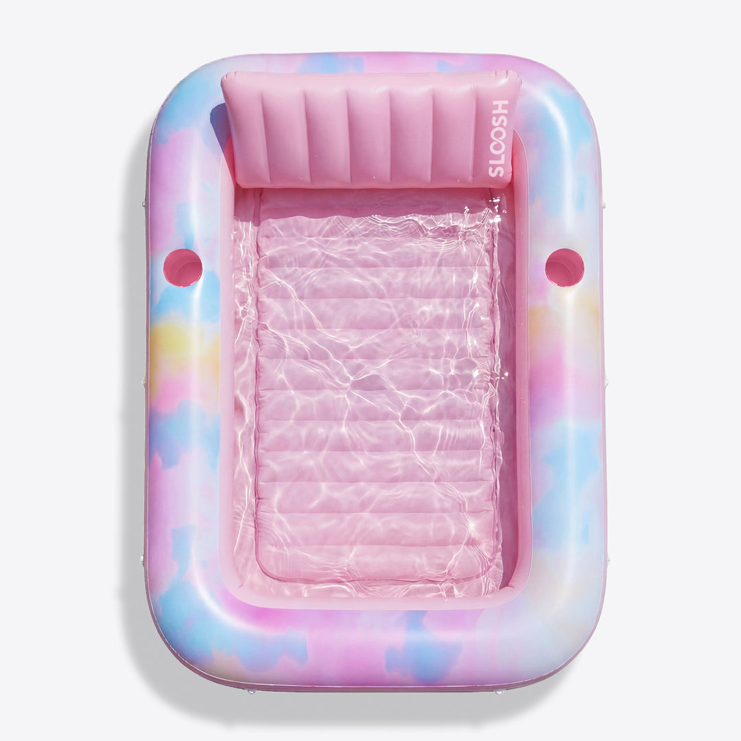 Inflatable sunbathing pool lounger, purple chasing flower pattern, 70 inches x 46 inches