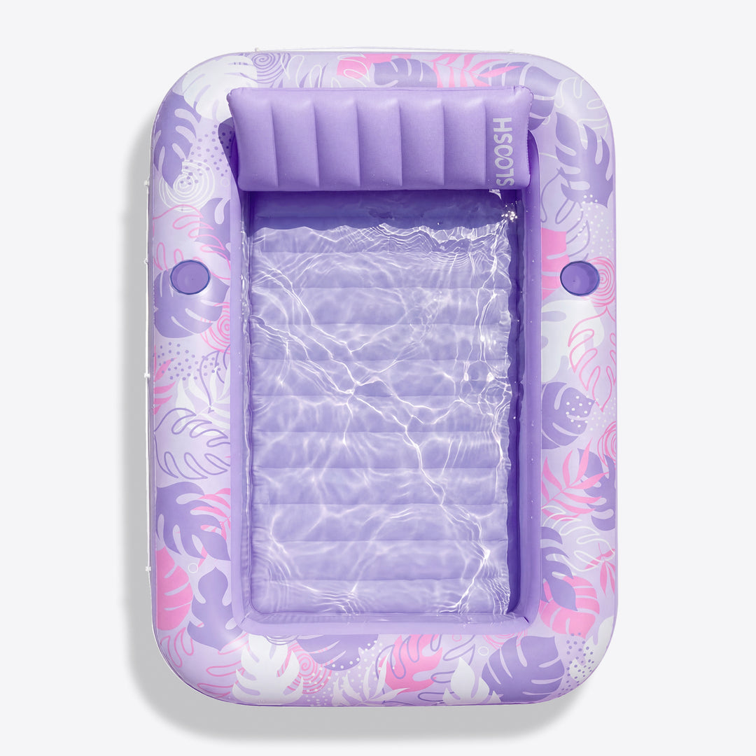 Inflatable sunbathing pool lounger, purple chasing flower pattern, 70 inches x 46 inches