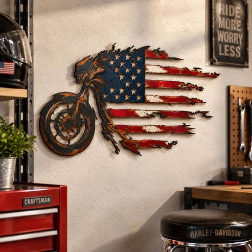 🔥 Motorcycle Flag Wall Art – Freedom on Two Wheels