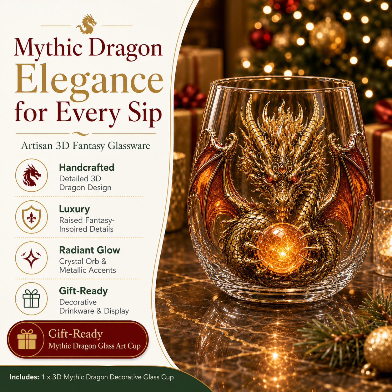 🐉✨ 3D-Glasbecher mit mythischem Drachenmotiv | Luxuriöse, reliefverzierte Fantasy-Glaswaren für Whisky, als Dekoration für die Hausbar und als legendäre Geschenke 🎁