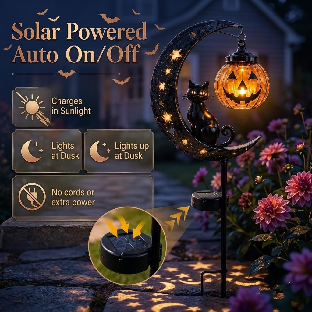 🌙 Solar-Powered Black Cat Garden Stake Light – Create a Magical Halloween Glow in Your Yard
