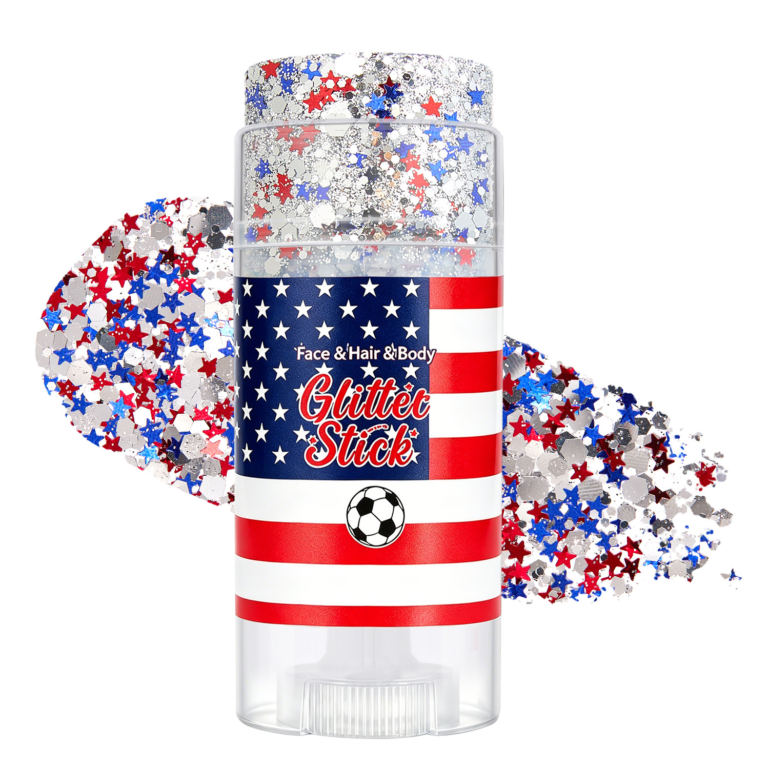 Independence Day body glitter, festive face makeup, five-pointed star high-gloss makeup