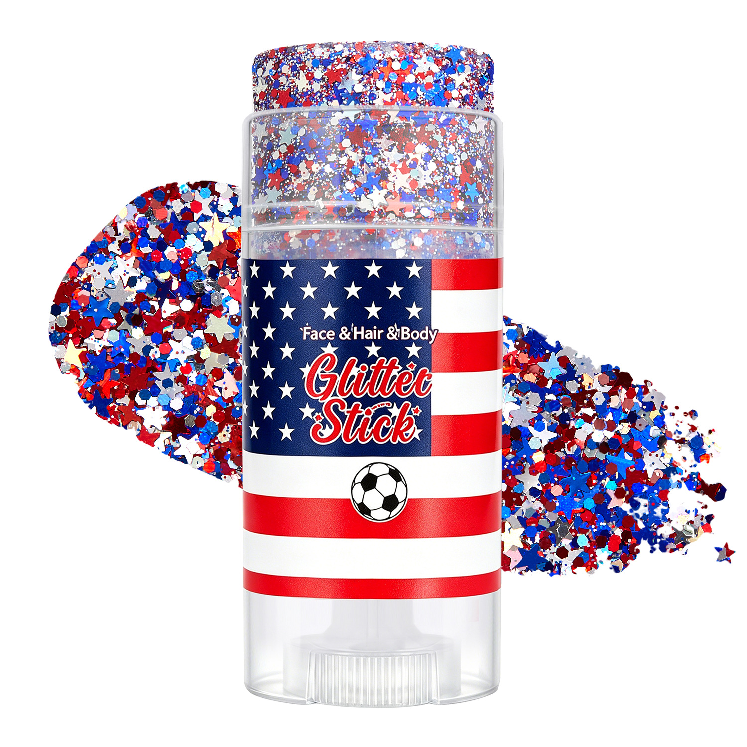 Independence Day body glitter, festive face makeup, five-pointed star high-gloss makeup