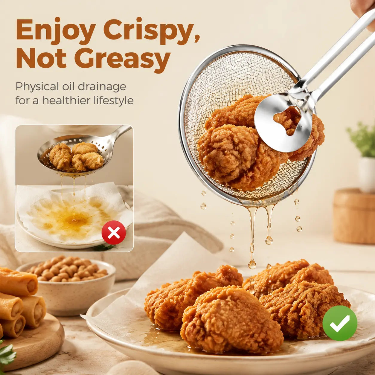 2-in-1 Öl- und Frittierfilterclip, Küchenzange zum Abschöpfen von frittierten Speisen 🍳