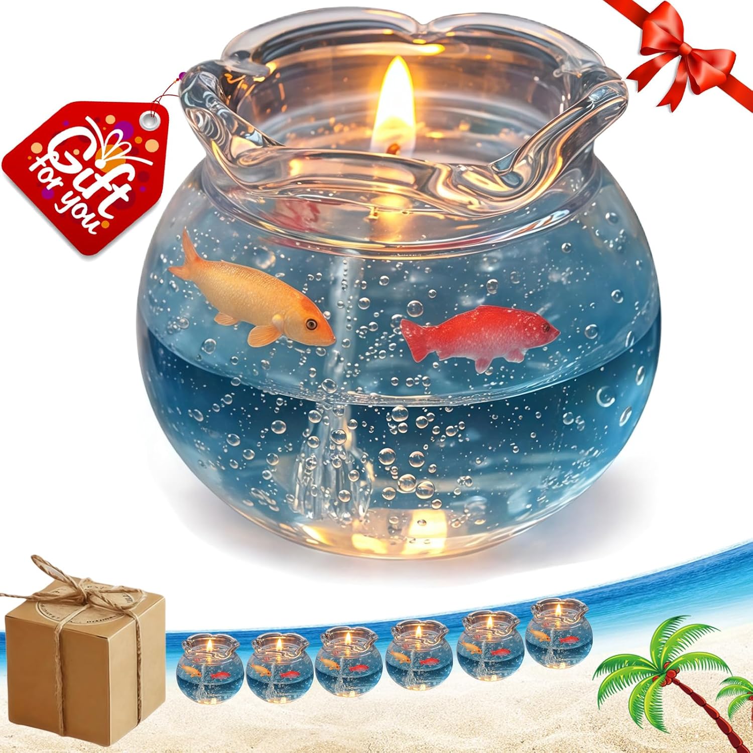 Mini Bubble Fish Tank Scented Candle, Cute Bubble Candle Dish, Handmade Gel Wax Candle, Fish Tank Decor, Aesthetic Home Decor, Scented Ocean Theme (6*Candle)