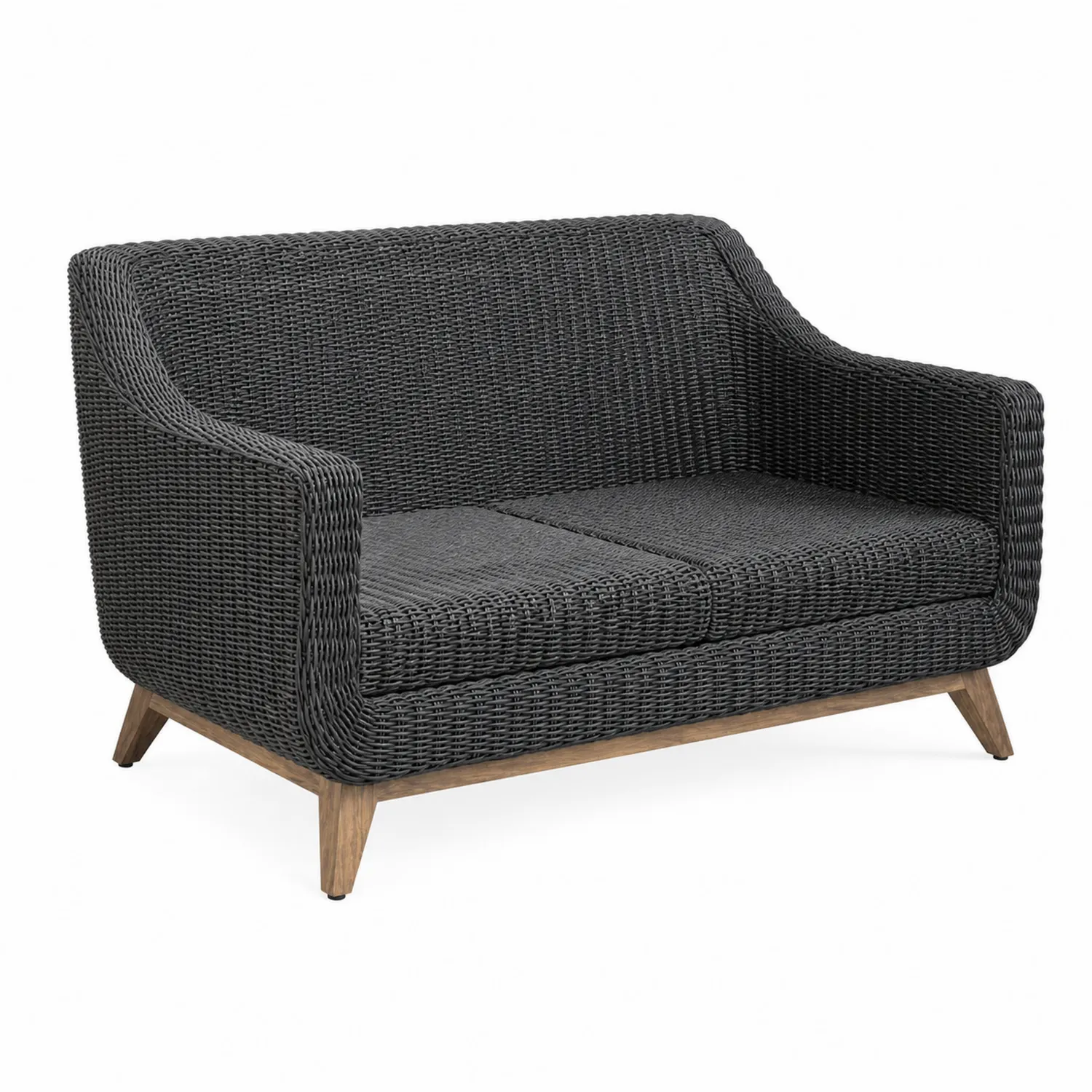 Sofa Dwuosobowa z Technorattanu na Drewnianych Nóżkach