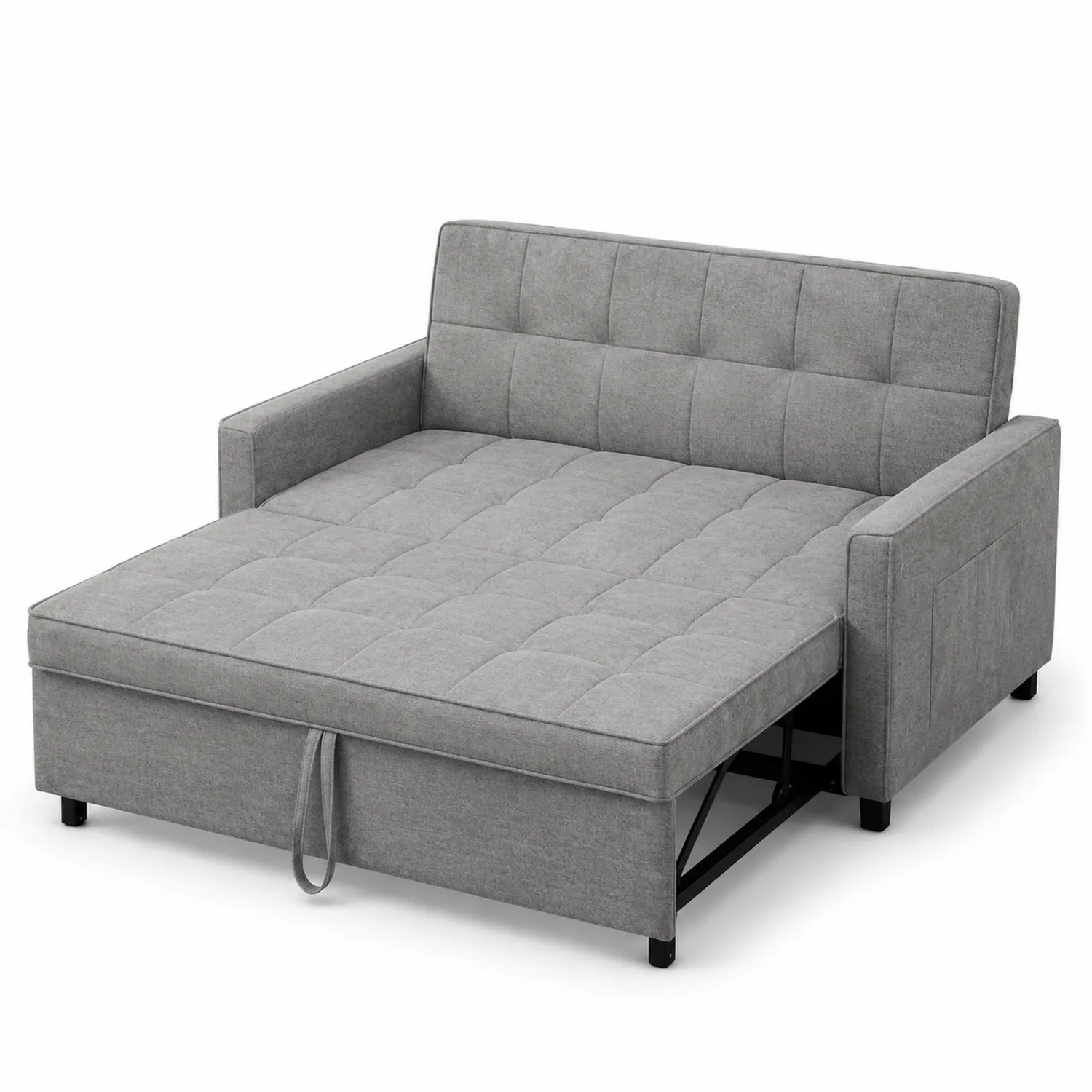 Sofa Rozkładana Dwumiejscowa z Tkaniny i Metalową Ramą Szara