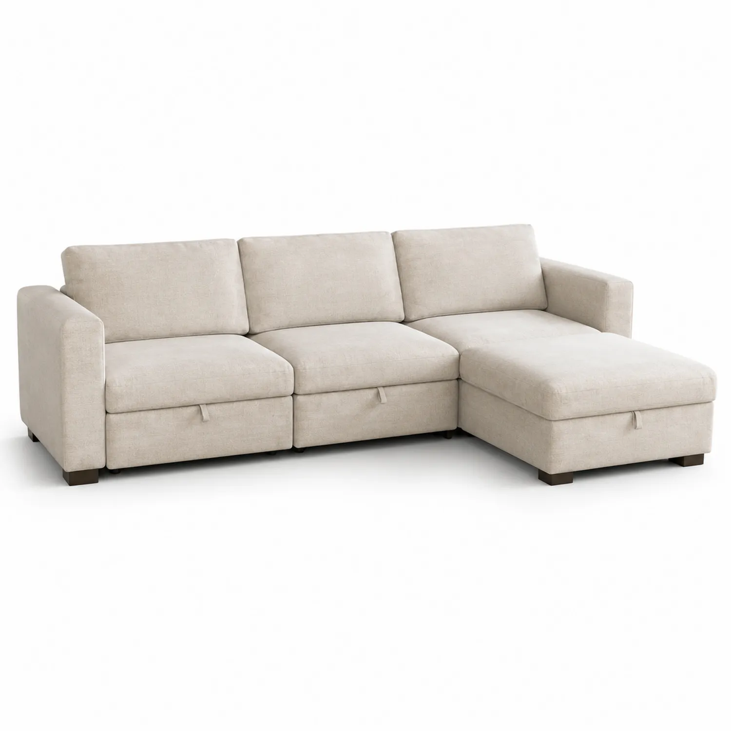 Beżowa Sofa Narożna z Poliestru z Funkcją Spania