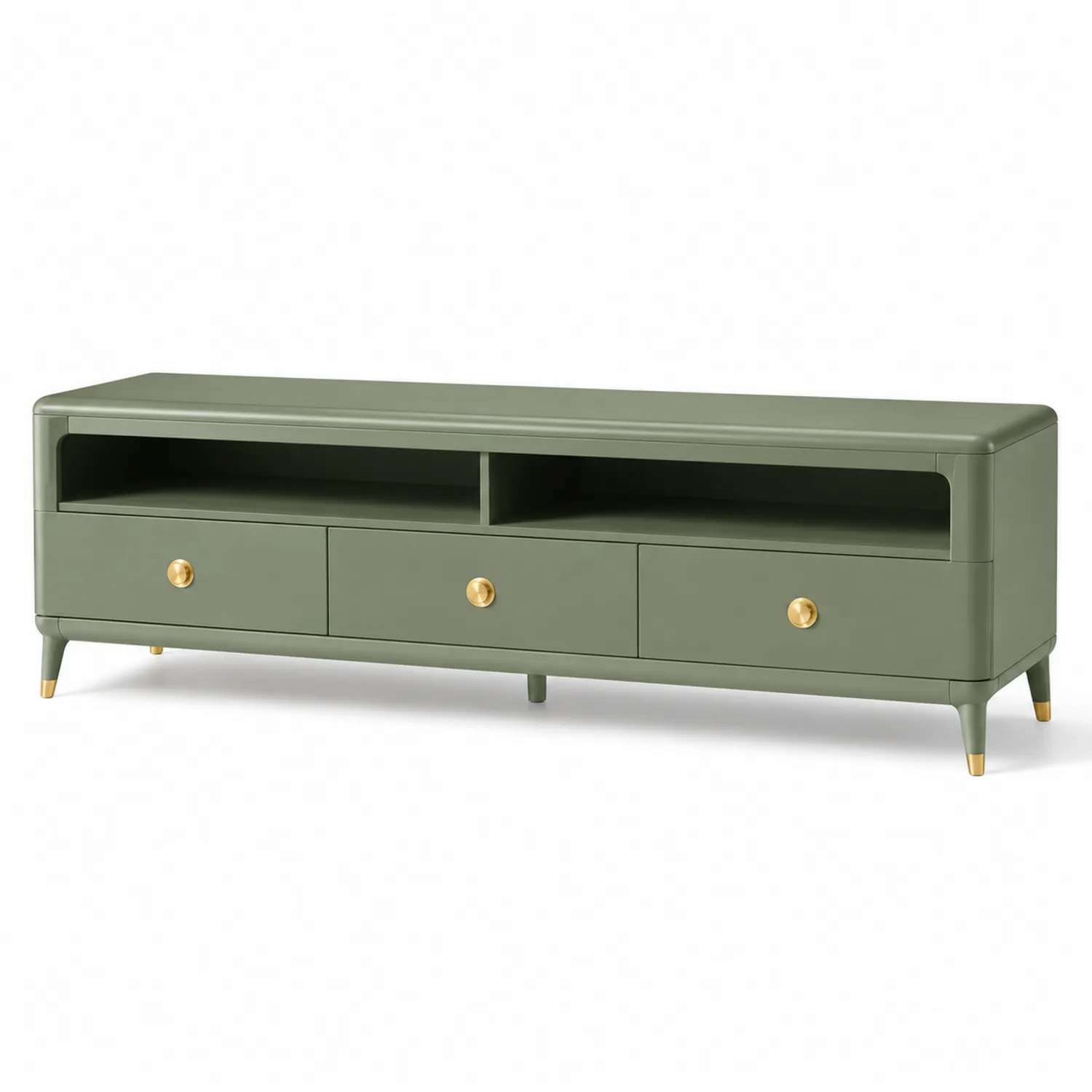 Szafka RTV z drewna i metalu, Zielona, 150x40x50 cm