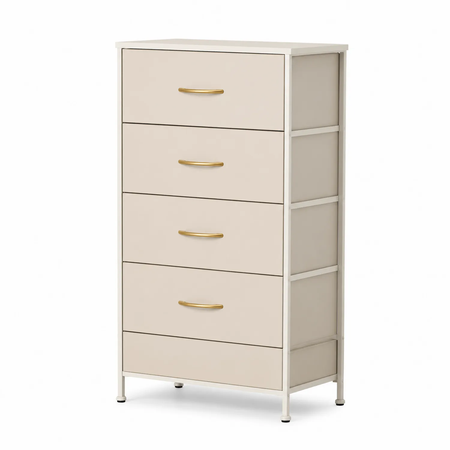 Komoda z 4 szufladami z metalu i MDF, Beżowa, 120 cm