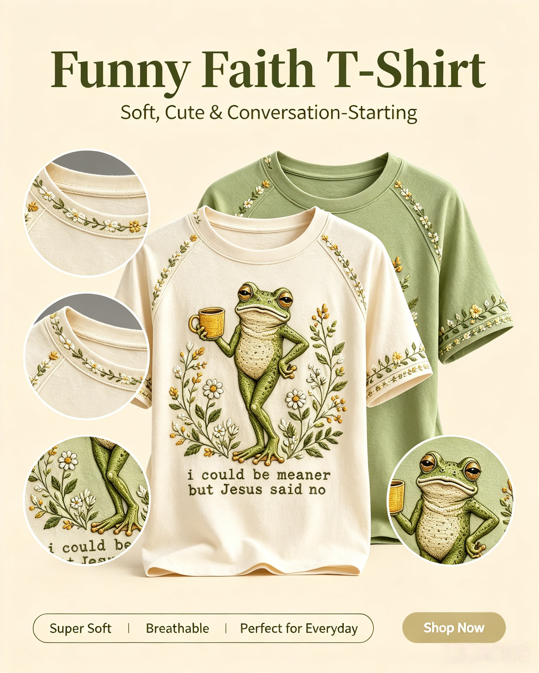 🐸Women's I Could Be Meaner But Jesus Said No Printing T-Shirts