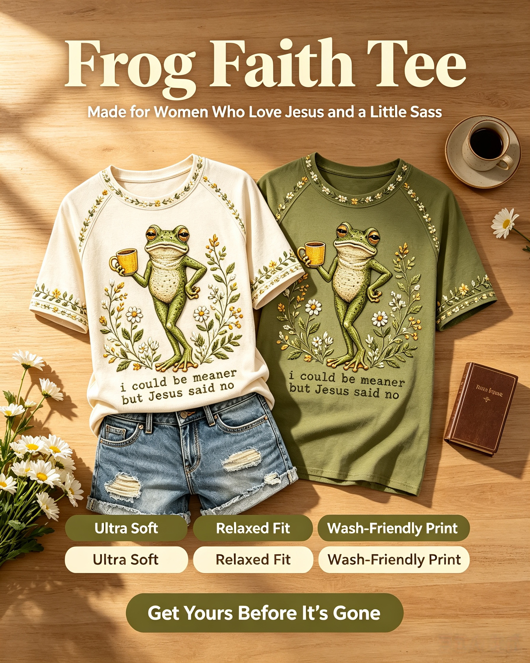 🐸Women's I Could Be Meaner But Jesus Said No Printing T-Shirts