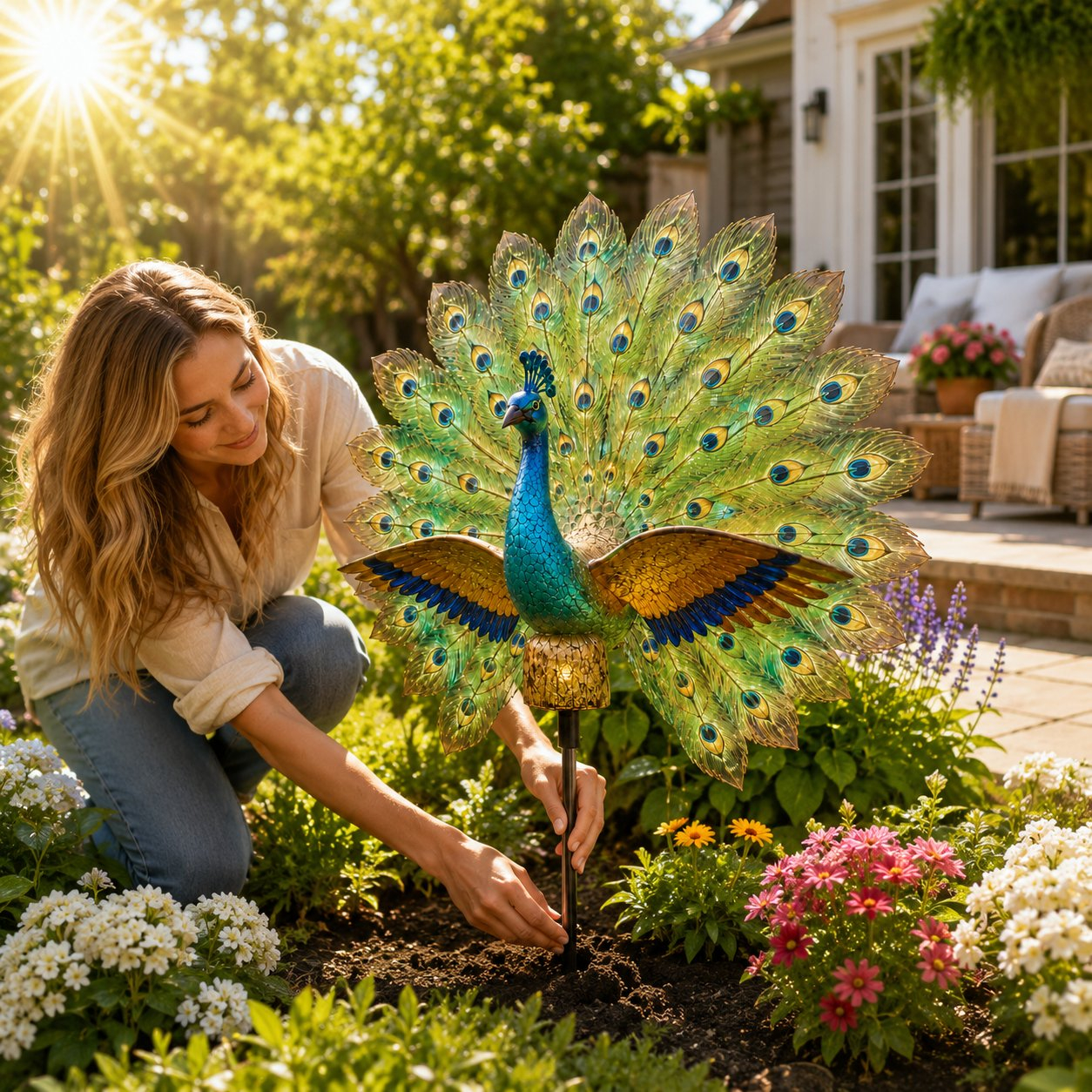 🦚Solar Peacock Garden Sculpture – Lifelike Color Glowing Outdoor Yard Landscape Ornament