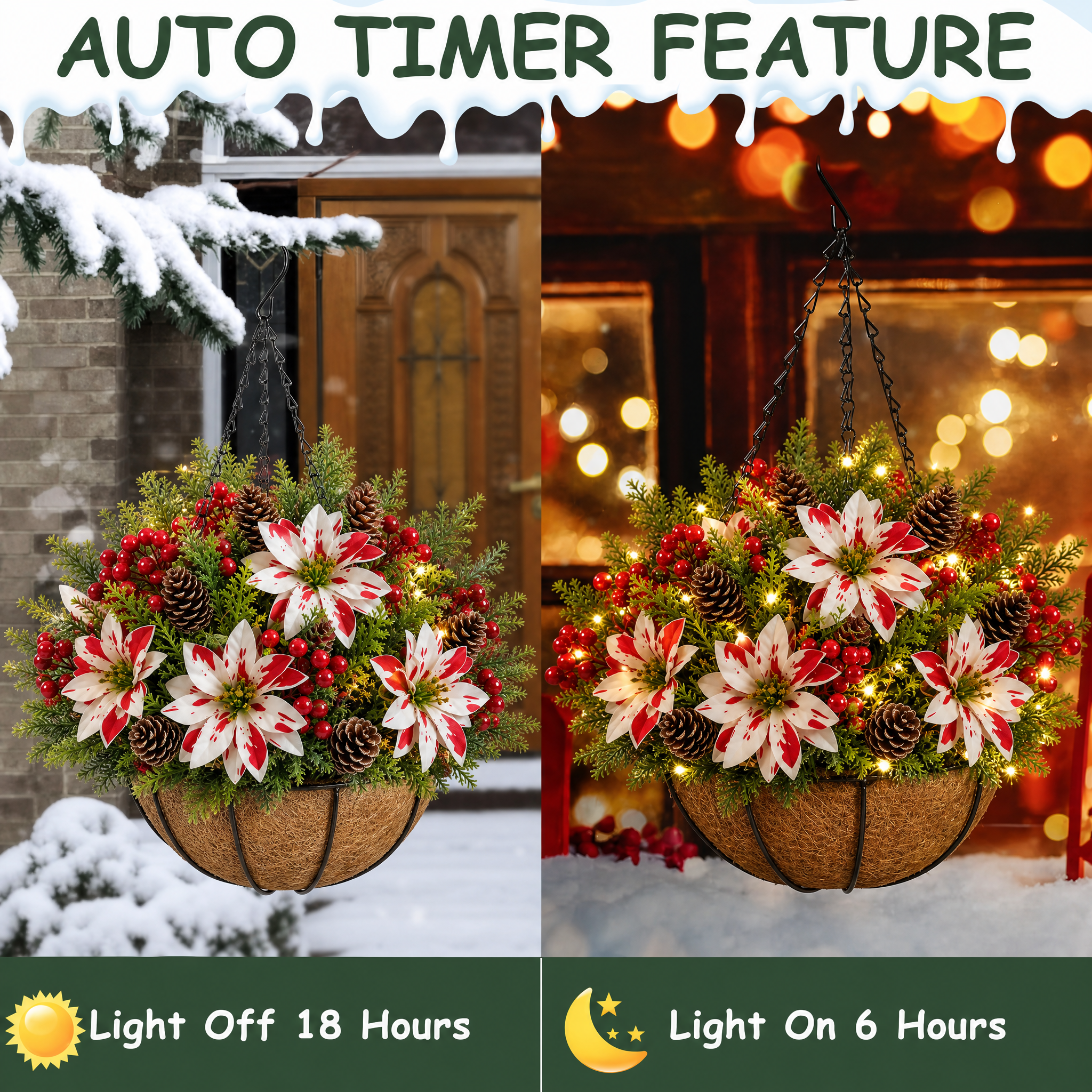 🎄Christmas Hot Sale🔥Pre-Lit Artificial Christmas Hanging Basket
