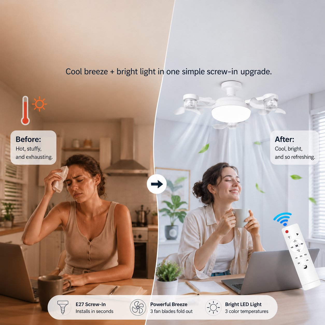 🔥 Last Day 49% OFF💥Screw-In Drone Ceiling Smart Fan with LED Light & Remote Control