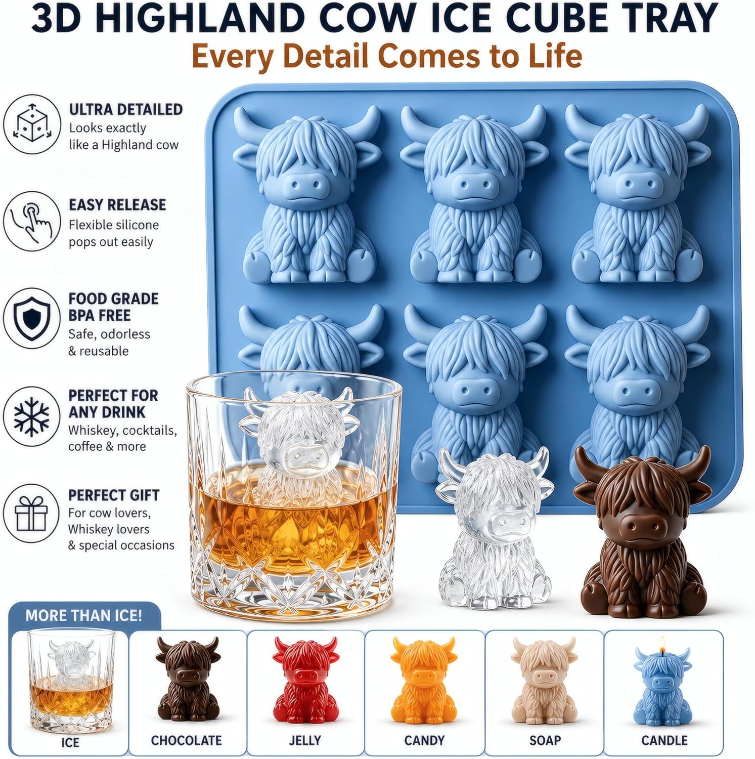 🔥 2026 Best Seller | 3D Highland Cow Ice Cube Tray