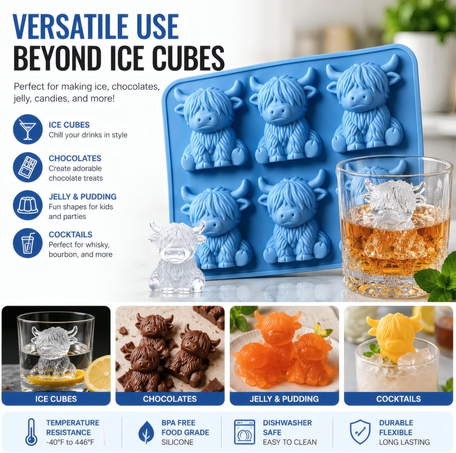 🔥 2026 Best Seller | 3D Highland Cow Ice Cube Tray