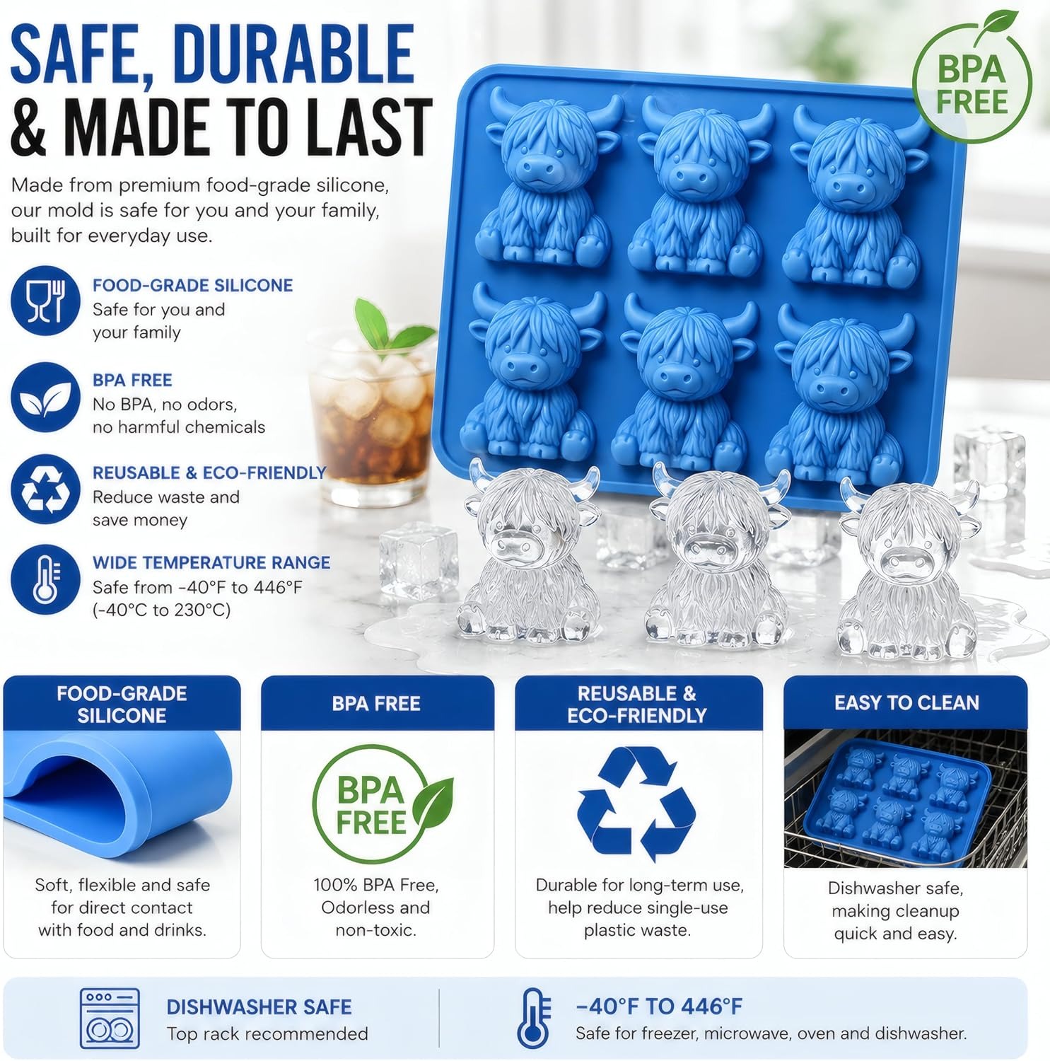 🔥 2026 Best Seller | 3D Highland Cow Ice Cube Tray